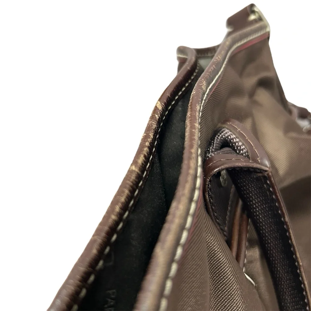 LANCEL PARIS 1876 handbag, nylon leather trim brown with shoulder strap - Picture 16 of 17